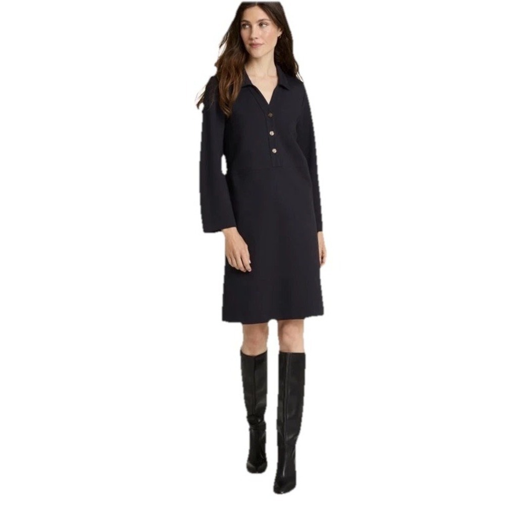 Draper James Lyla Dress Black M Long Sleeve Ponte Pullover 3 Button Front - Picture 7 of 8